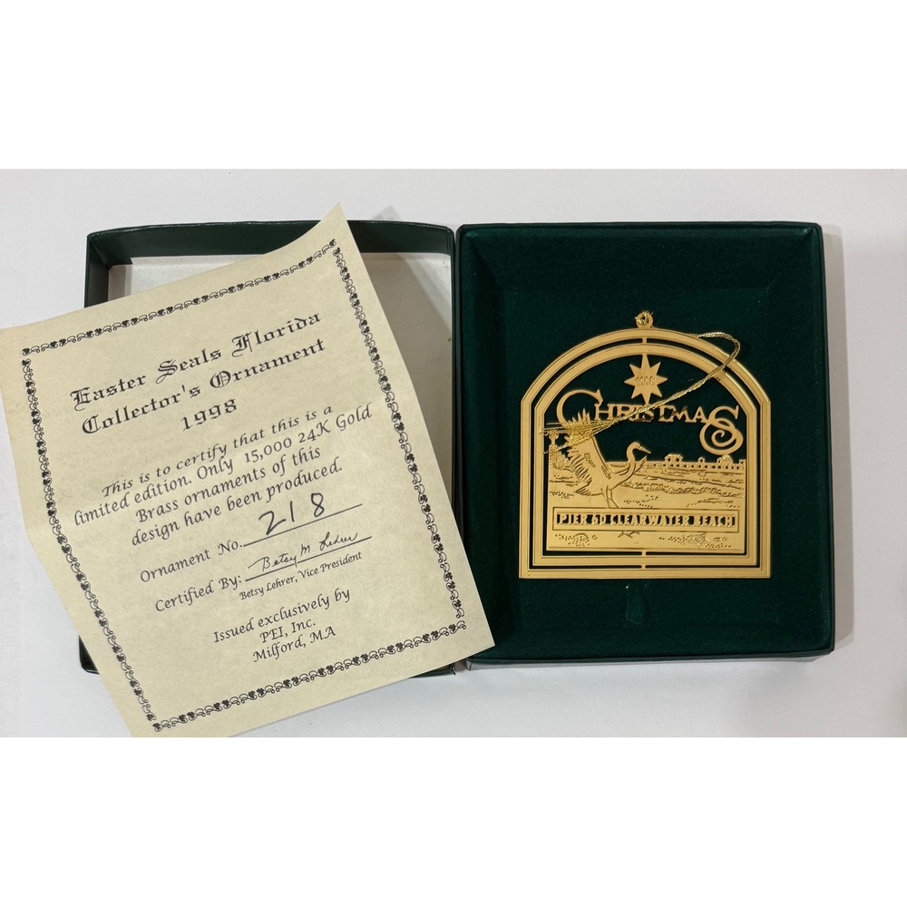1998 Easter Seals Florida Pier 60 Clearwater Beach 24K Gold Brass Ornament COA